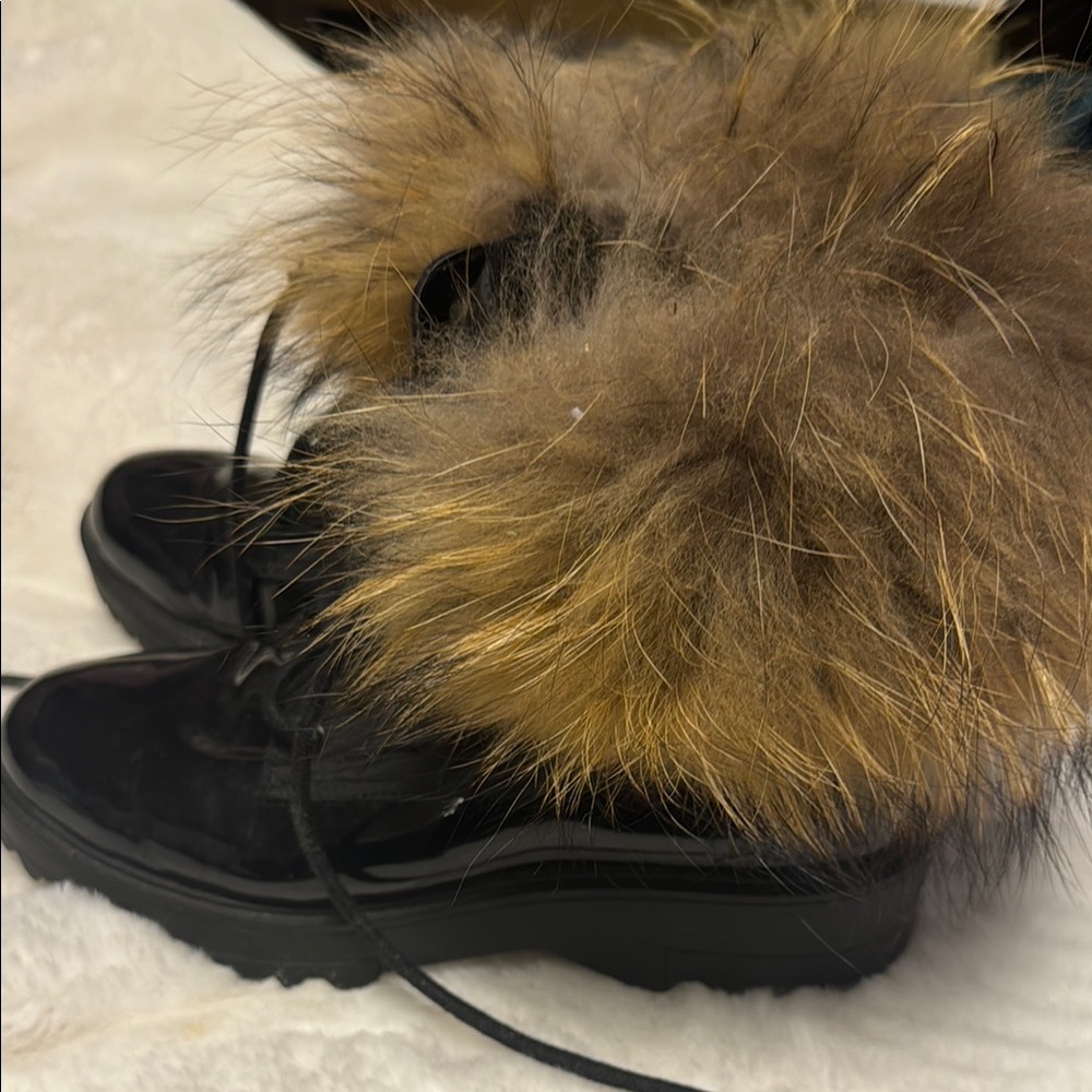 Black Combat Boots with Fur Trim and Thick Sole